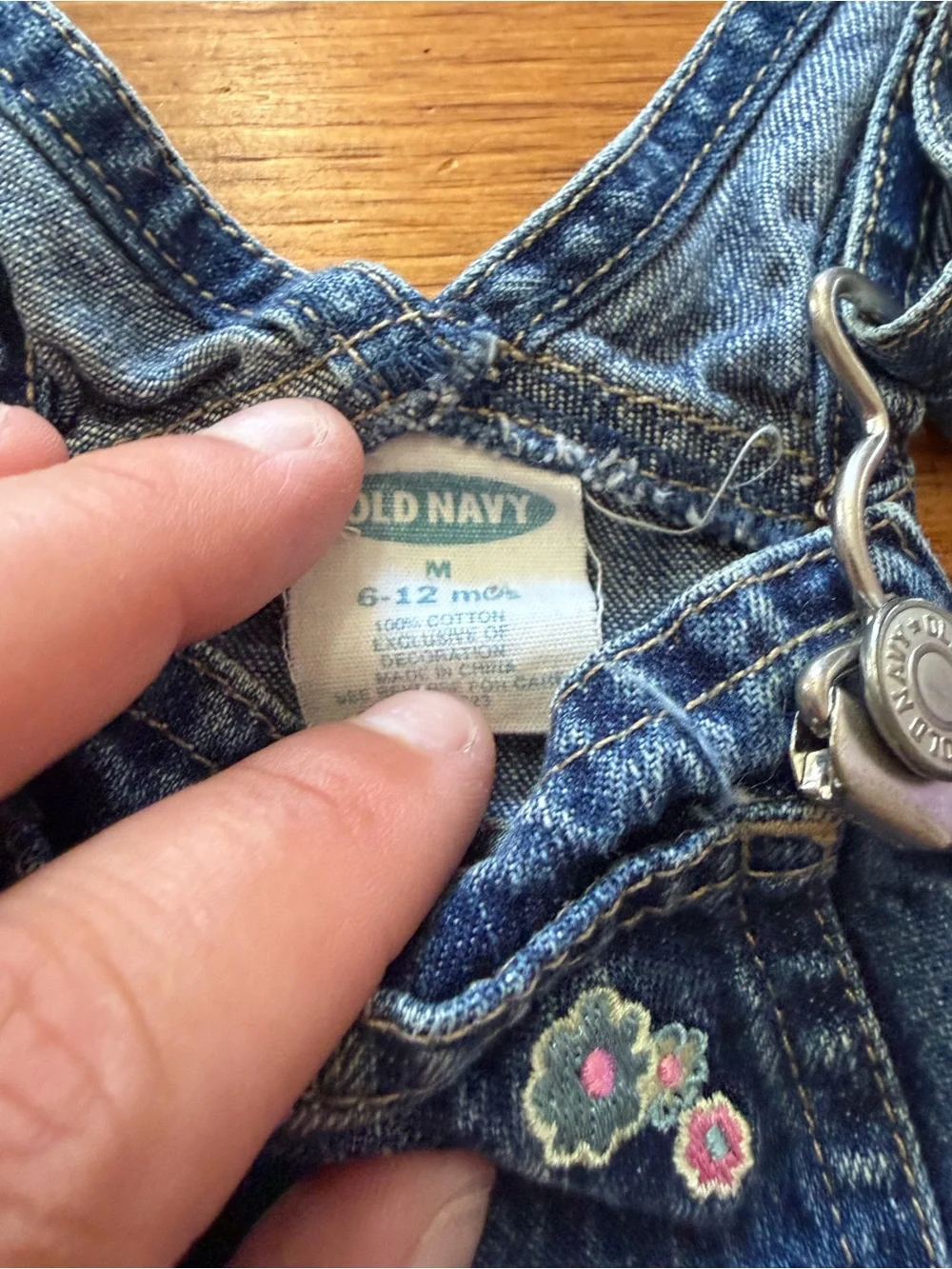 Vintage Y2K Baby Girl Old Navy Denim Distressed Floral Overall Dress Sz 6-12 M